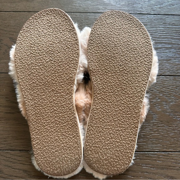 Anthropologie Lexie Slippers Tan/light pink Plush Faux Fur M/L - Picture 6 of 6